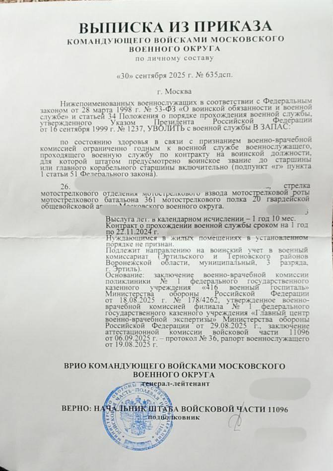 Увольнение по состоянию здоровья военнослужащего